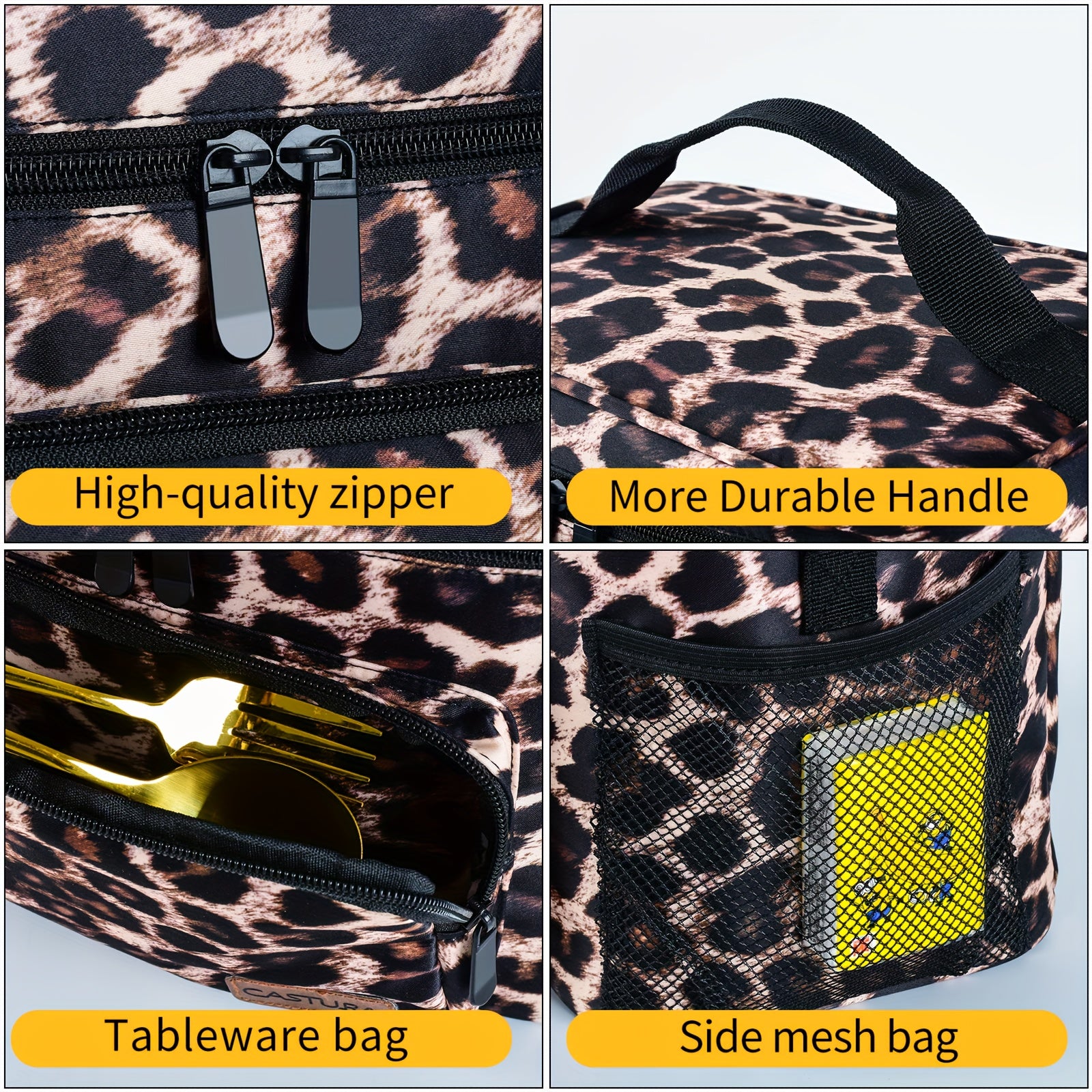 Leopard Print Lunch Bag for Women Insulated with Ice Pack