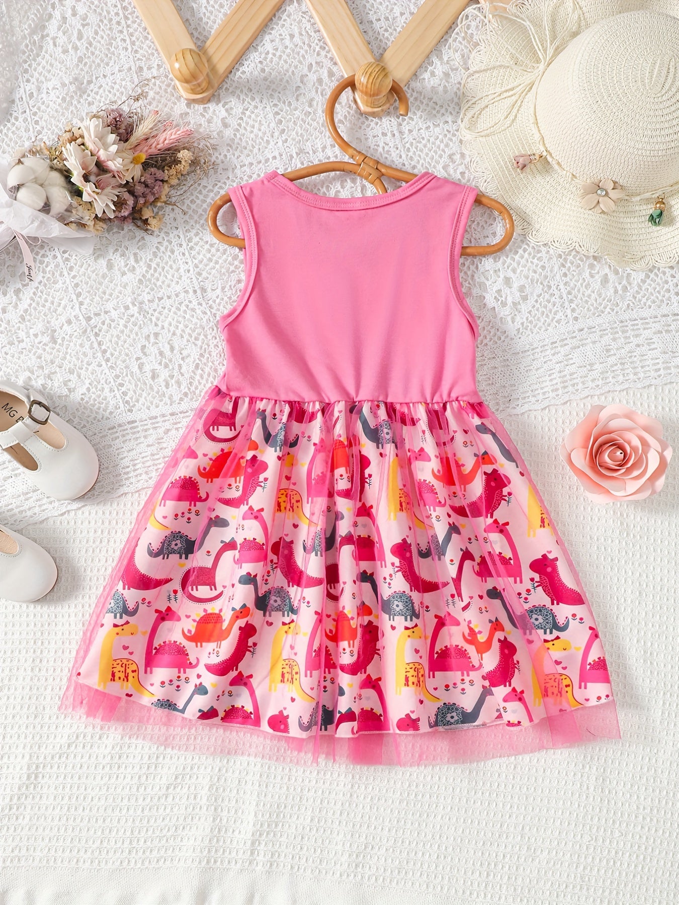 Girls Dinosaur Tulle Dress Party Princess Beach Holiday Outfit