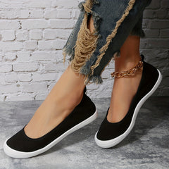 Women's Black Canvas Slip-On Flat Sneakers Outdoor Shoes