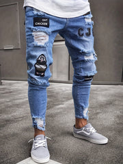 Men's Slim Fit Ripped Jeans Casual Street Style Distressed Denim Pants