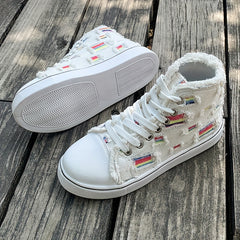 Women's High Top Canvas Sneakers Lace Up Flat Skate Shoes