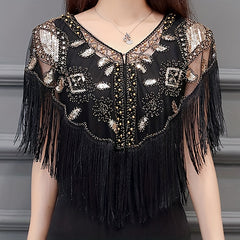 1920s Sequin Beaded Tassel Flapper Shawl Vintage Embroidery Classic Wedding