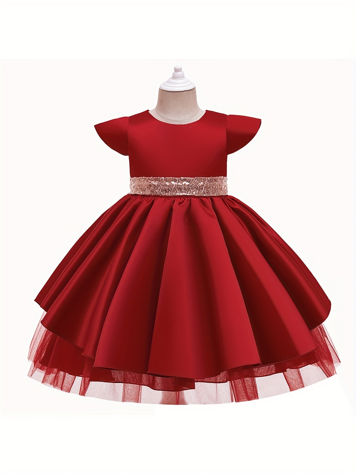 Toddler Girls Back Sequins Bow Heart Cut Out Princess Dress