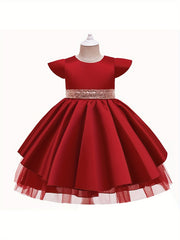 Toddler Girls Back Sequins Bow Heart Cut Out Princess Dress