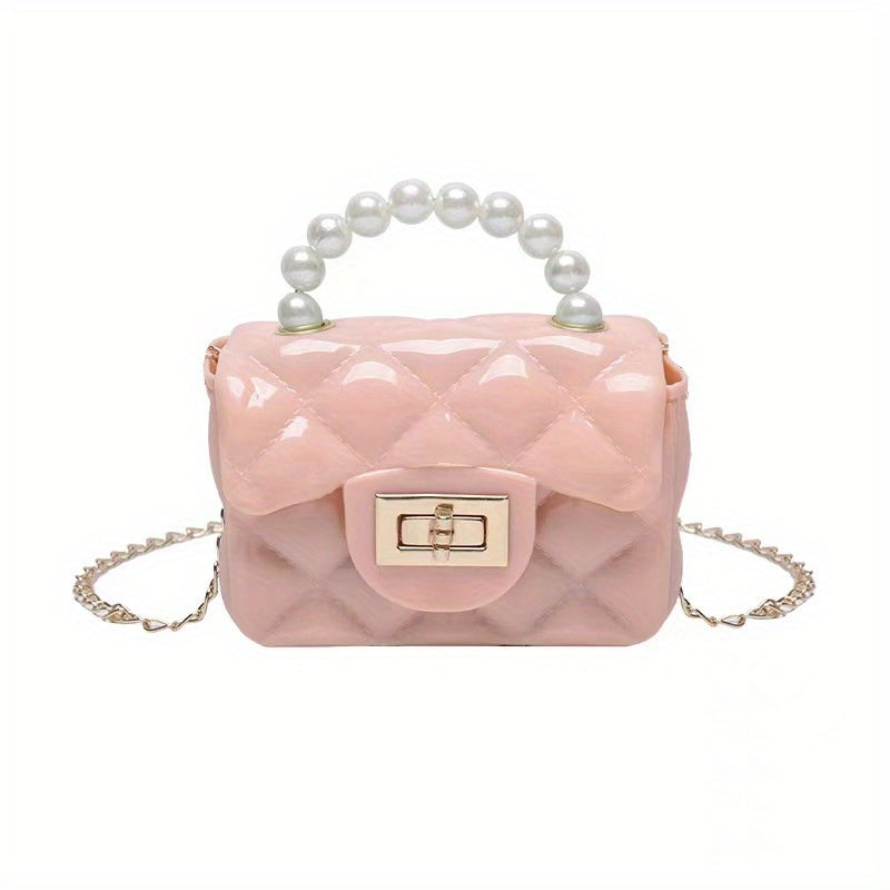 Argyle Faux Pearl Handle Mini Bag Shoulder Crossbody Chain Bag