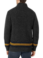 Men's Striped Stand Collar V Neck Knitted Sweater Button Up Cardigan