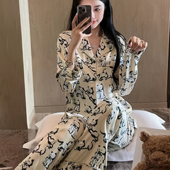 Cat Print Pajama Set Long Sleeve Top & Pants