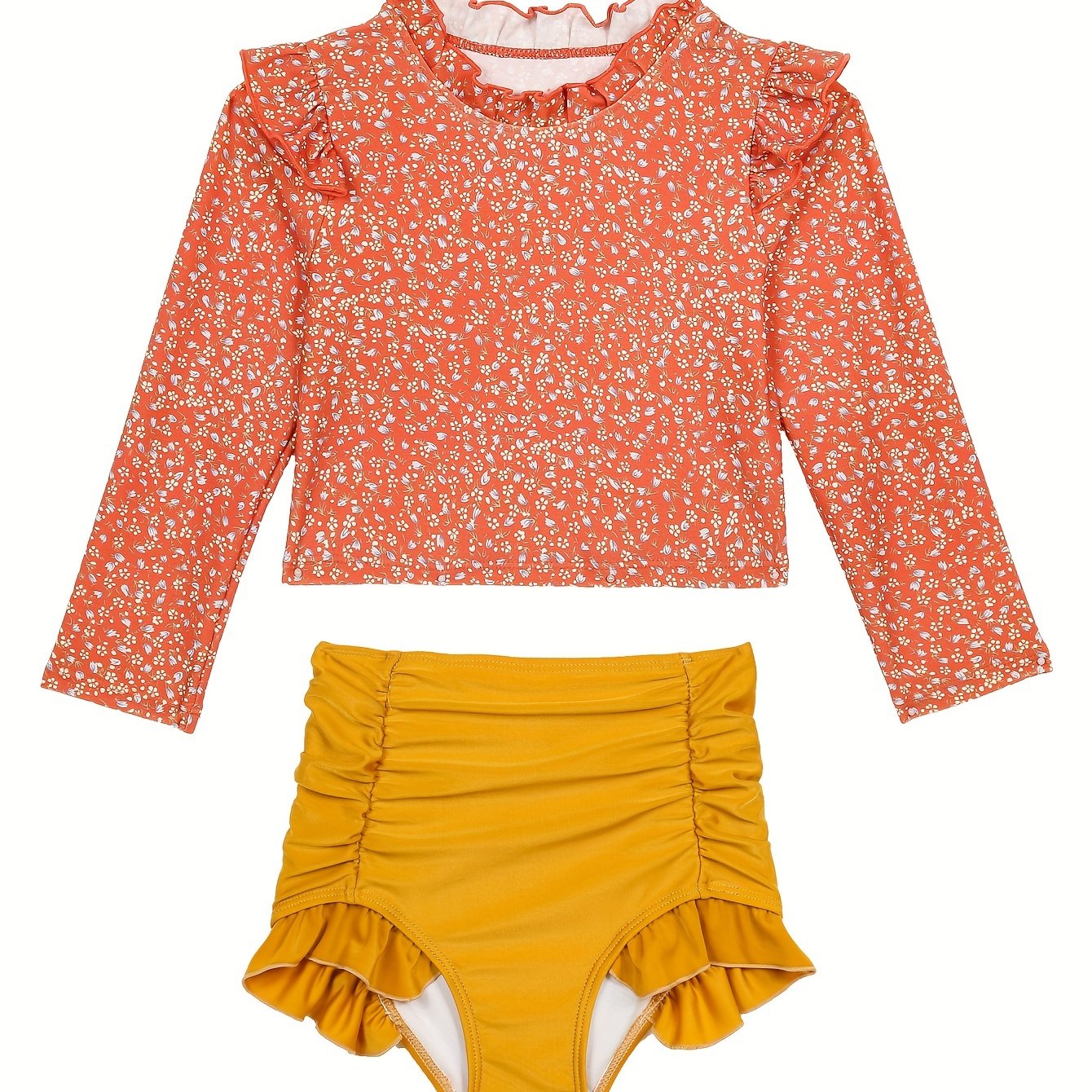 2pcs Girls Sweet Swimsuit Ruffle Trim Top Shorts Kids Clothes For Summer
