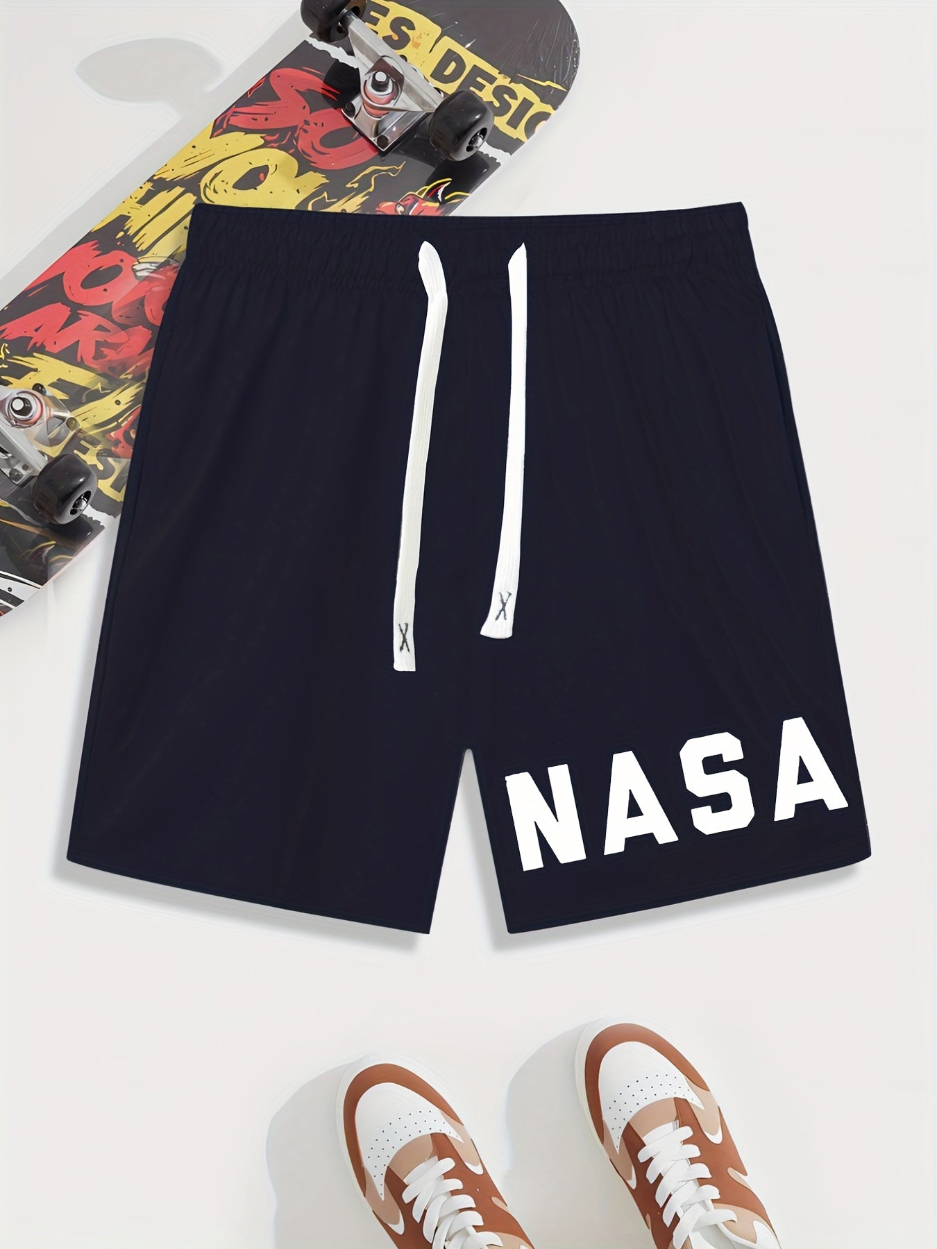 NASA Print Men's Drawstring Waistband Shorts Summer Clothing