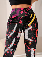 Heart Graffiti Print Yoga Leggings High Waist Stretchy Sports Tight Pants