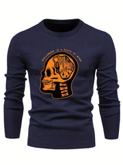 Cartoon Skeleton & Ghost Slim Warm Sweater Men's Casual Retro Style