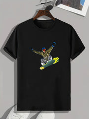 Skiing Pattern Print Men's Comfy Sports T-Shirt for Fitness Activities