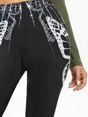 Halloween Goth Leggings Women's Plus Butterfly & Skull Print