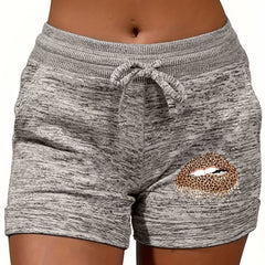 Leopard Lips Print Drawstring Shorts Casual Shorts for Spring & Summer