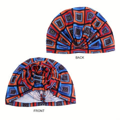Boho Print Ruffle Turban Cap Classic Ruched Flower Bonnet Head Wrap
