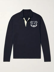 Bear Pattern Knit Polo Shirt Men's Casual Lapel Pullover Sweater