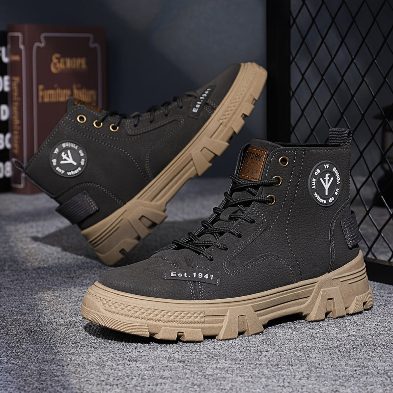 Men's Letter Print Lace Up Casual Boots Anti skid Platform Shoes