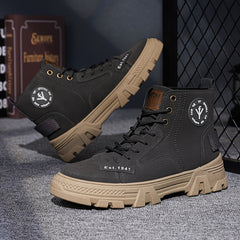 Men's Letter Print Lace Up Casual Boots Anti skid Platform Shoes