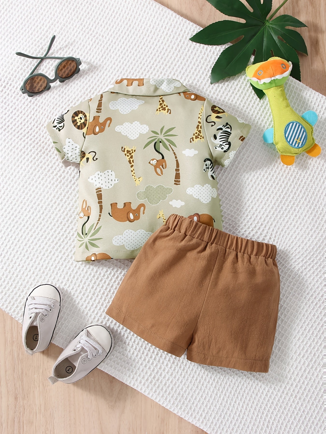 2pc Boys Animal Print Shirt & Shorts Set for Summer