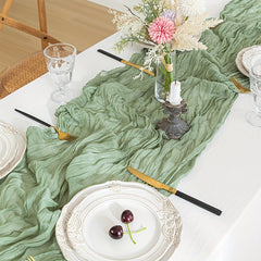 Polyester Balinese Table Runner Pleated Solid Cheesecloth Cover