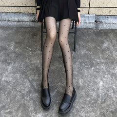 Polka Dot Mesh Tights Sheer Slim Footed Pantyhose