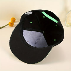 Rhinestone Cross Patch Snapback Hat Green Snake Pattern Sun