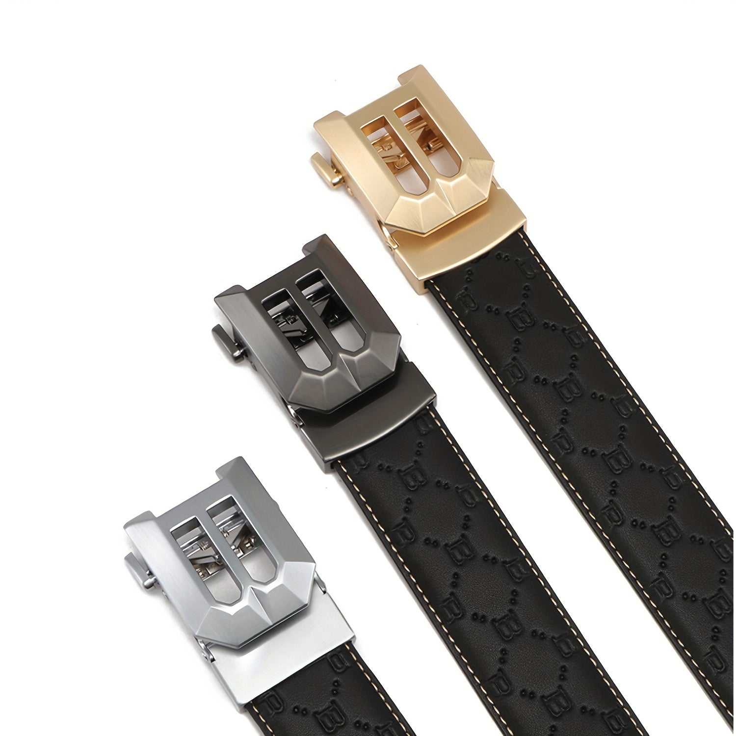 Men's Leather Cowhide Belt B Letter Buckle Adjustable Belt