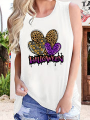 Halloween Heart Print Tank Top Sleeveless Crew Neck Summer Top