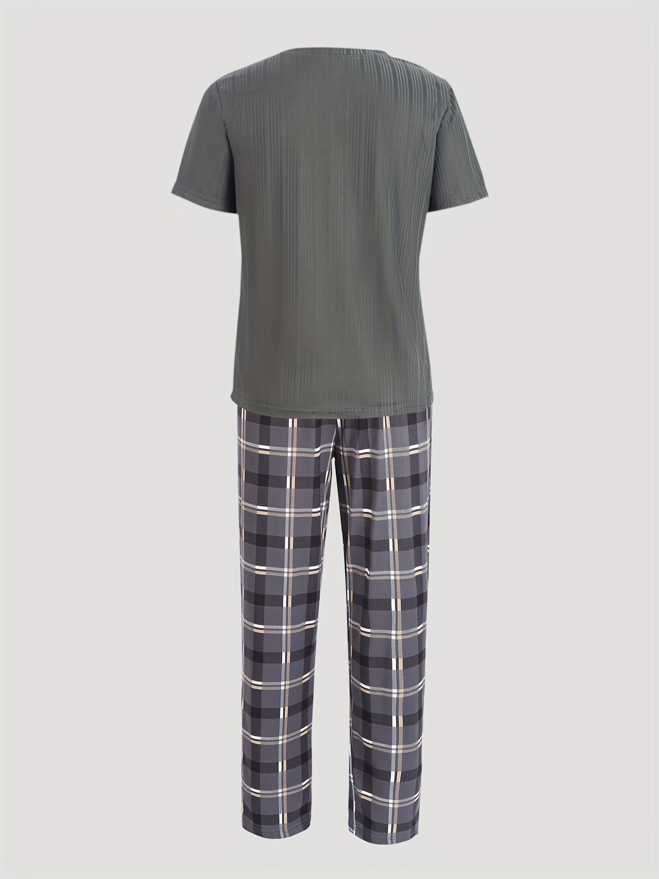 Plaid Lounge Set Short Sleeve Top & Pants Women's Loungewear