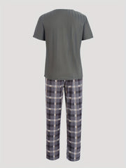 Plaid Lounge Set Short Sleeve Top & Pants Women's Loungewear