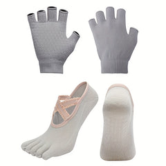 Non-Slip Gloves & Yoga Socks Set for Fitness Sports - Half Finger Gloves & Cross