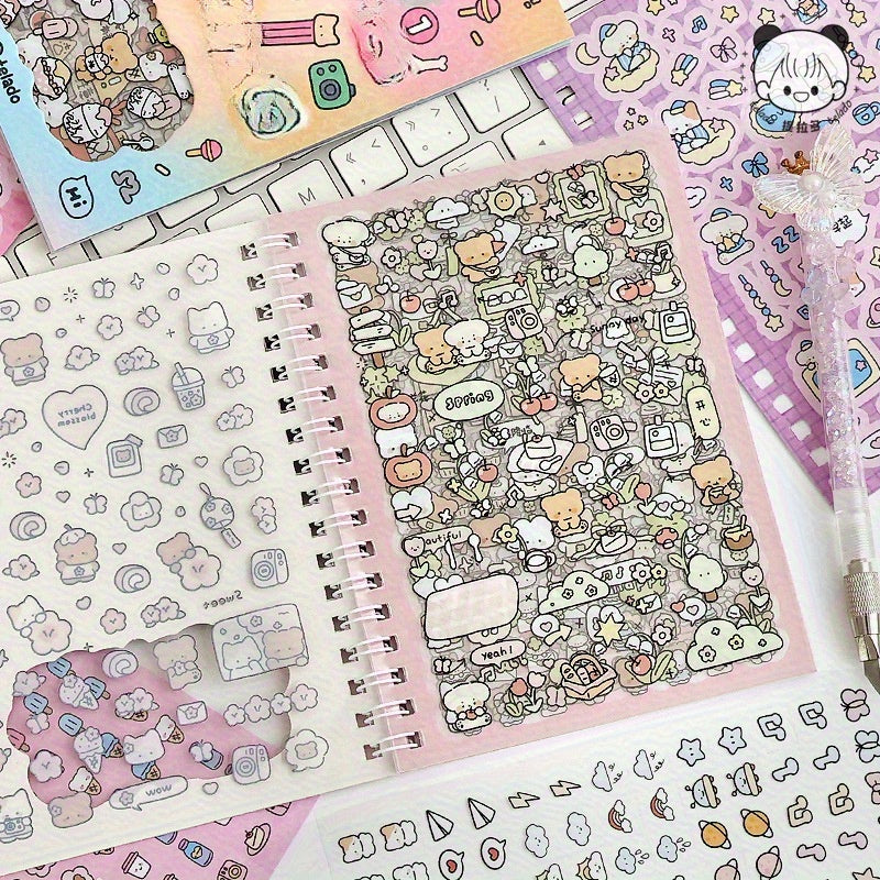 Cartoon Character Sticker Book - 14 Adorable Animal & Food Themed Stickers