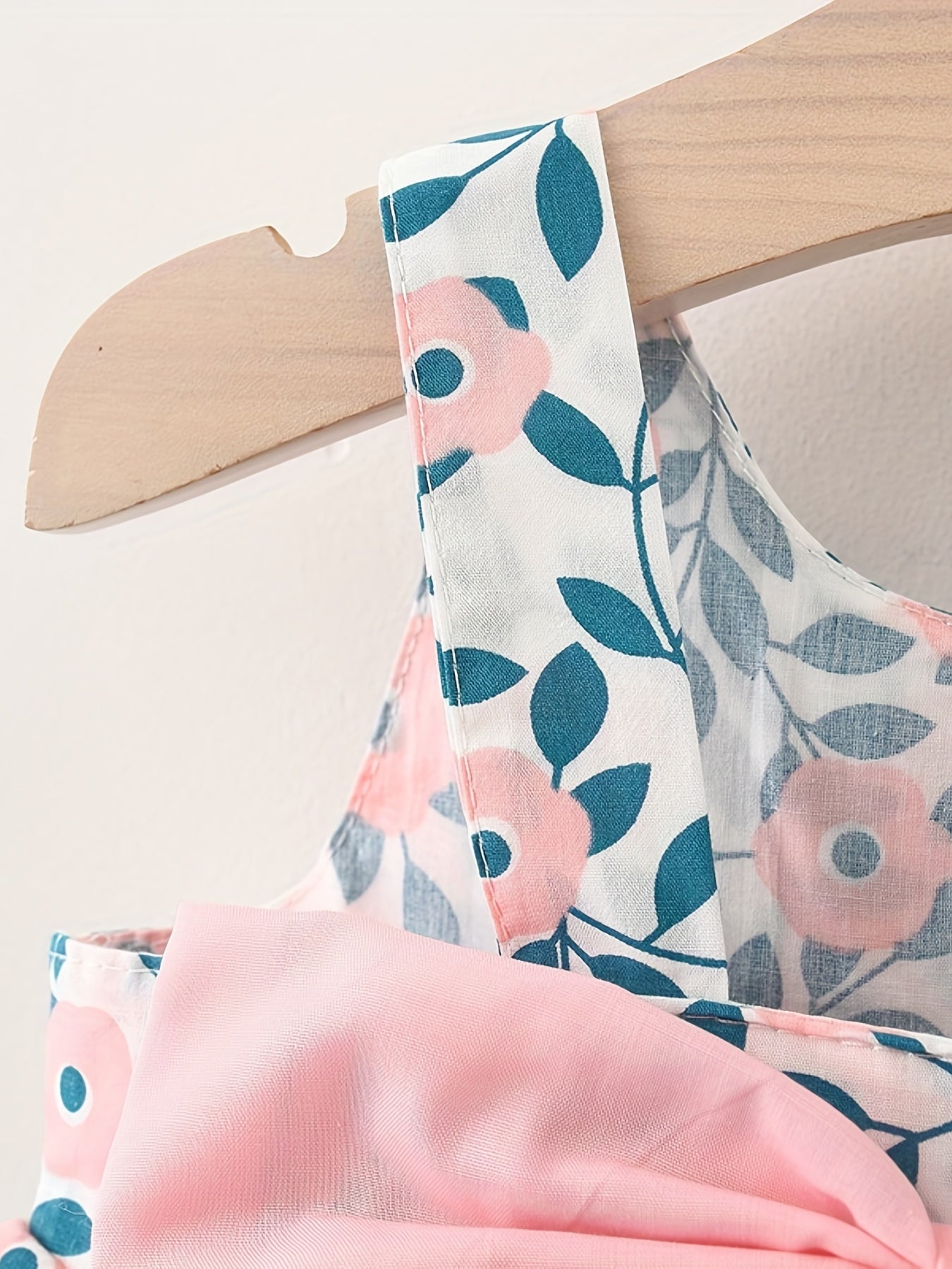 Kids Printed Leaf Cotton Dress With Bow