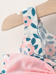 Kids Printed Leaf Cotton Dress With Bow