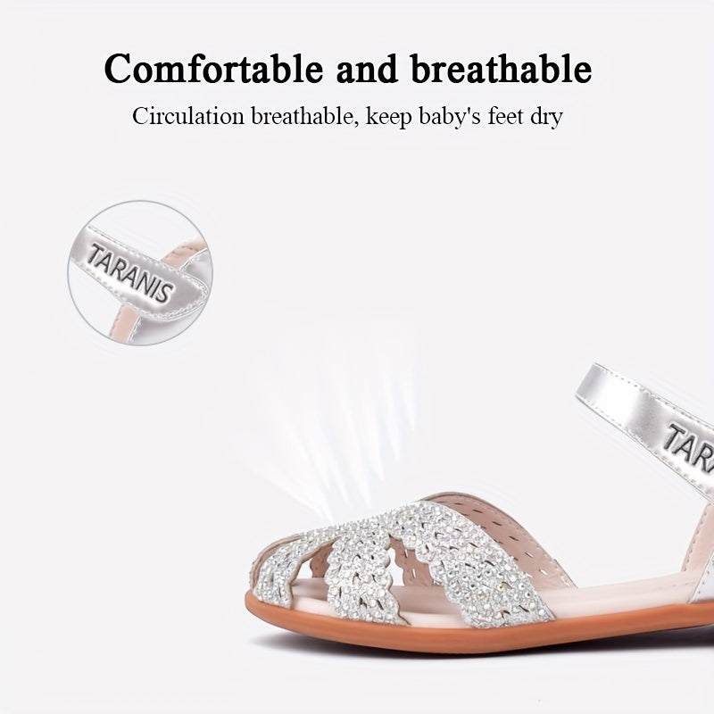 TARANIS Girls Glitter Ankle Strap Sandals With Rhinestone Decor