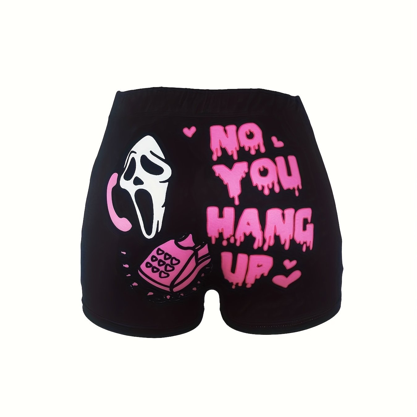 Halloween Skull & Slogan Print Shorts