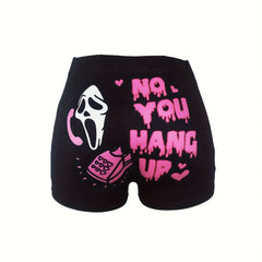 Halloween Skull & Slogan Print Shorts