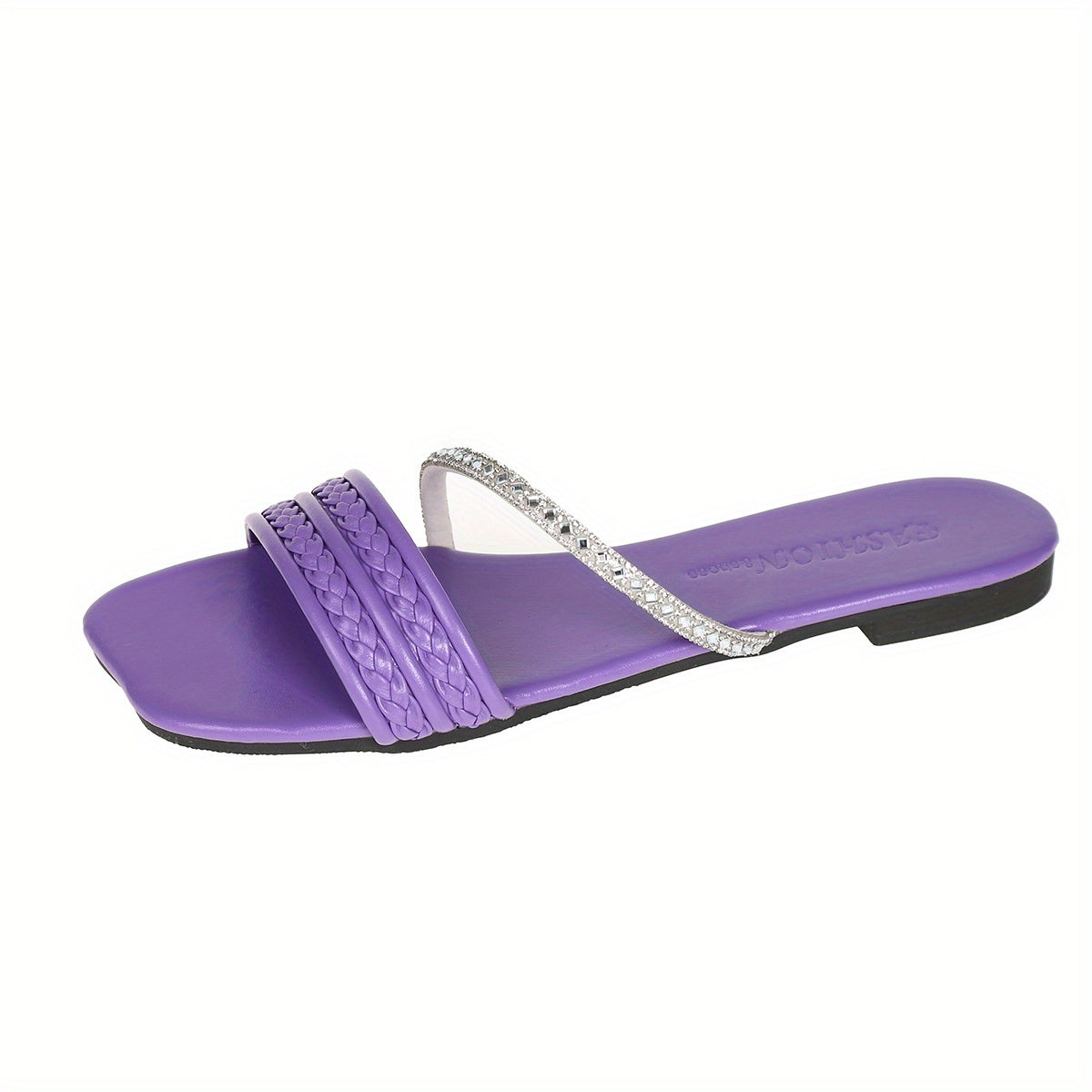 Women's Rhinestone Decor Slide Sandals Casual Flat Shoes Lightweight