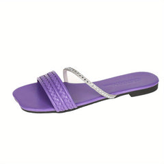 Women's Rhinestone Decor Slide Sandals Casual Flat Shoes Lightweight