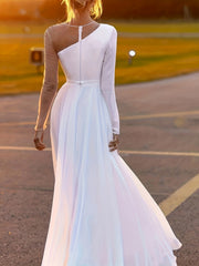 Solid Split Thigh Mesh Sleeve Maxi Party Dress