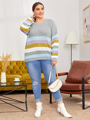 Colorblock Long Sleeve Sweater Women's Plus Casual Pullover Sweater