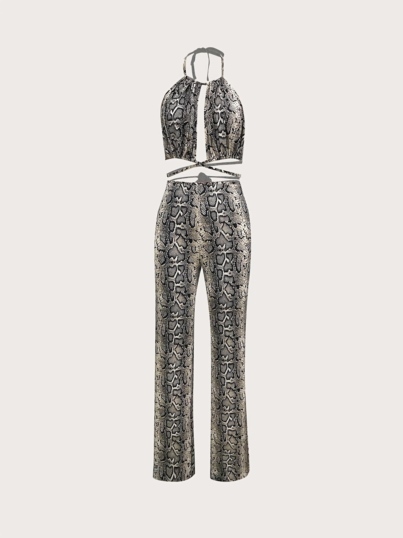 Sexy Print Summer Pantsuits Lace Up Halter Tops & High waisted Pants Set
