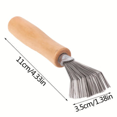 Wooden Hair Brush & Comb Cleaning Tool with Handle