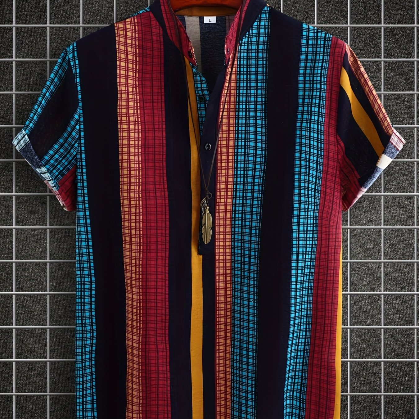 Ethnic Stripe Print Men s Casual Short Sleeve Shirt Summer Vacation Resort Tops