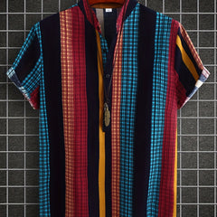 Ethnic Stripe Print Men s Casual Short Sleeve Shirt Summer Vacation Resort Tops