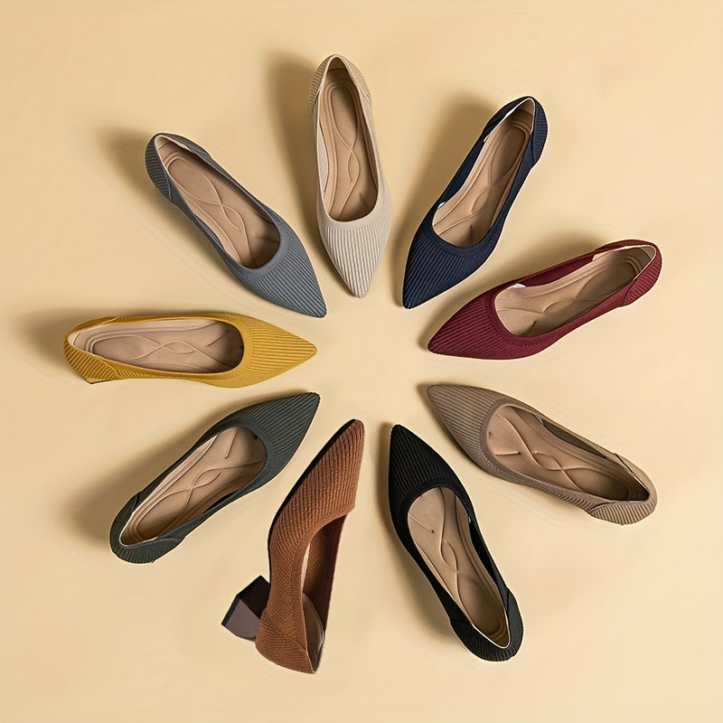 Women's Pointed Toe Chunky Heeled Slip-On Shoes