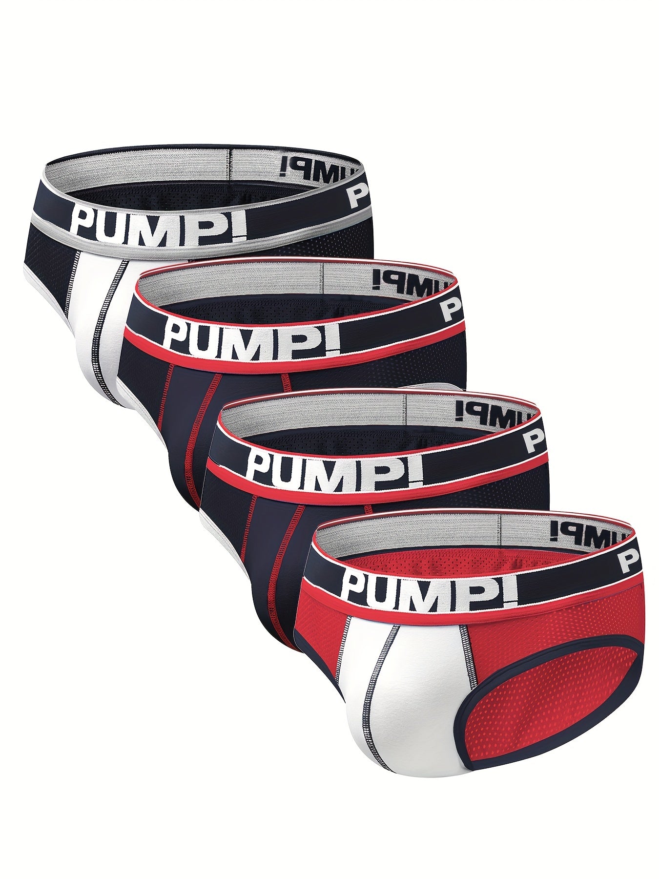 CMENIN 4Pcs Men's Mesh Sports Briefs Elastic Waist Breathable Letter Pattern