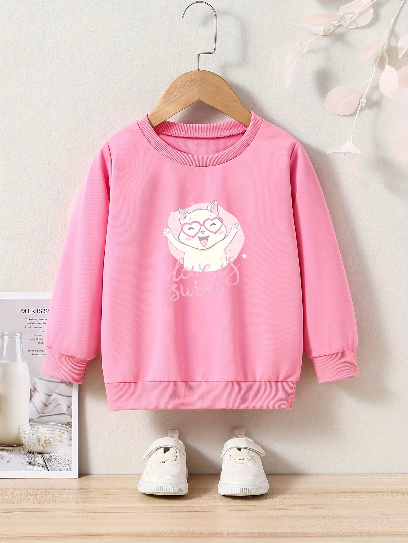 OERYUI Girls boys Sweet Kitty Graphic Sweatshirt Comfy Pullover Kids Clothes