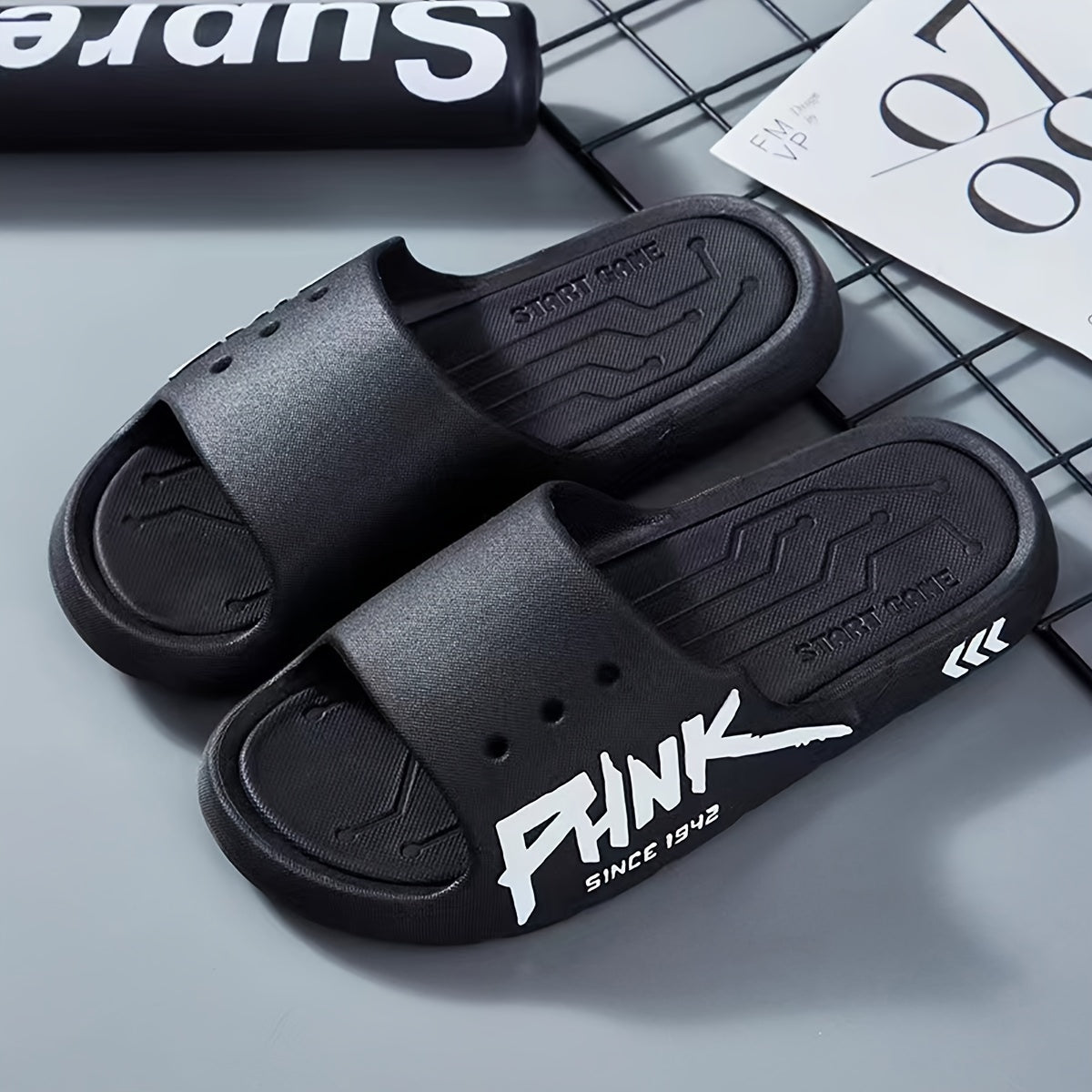 Men's PUNK Pattern Slides Soft Sole Slippers