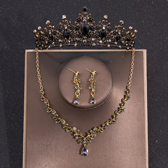 Baroque Crystal Crown Bridal Jewelry Set Rhinestone Tiara Earrings Choker